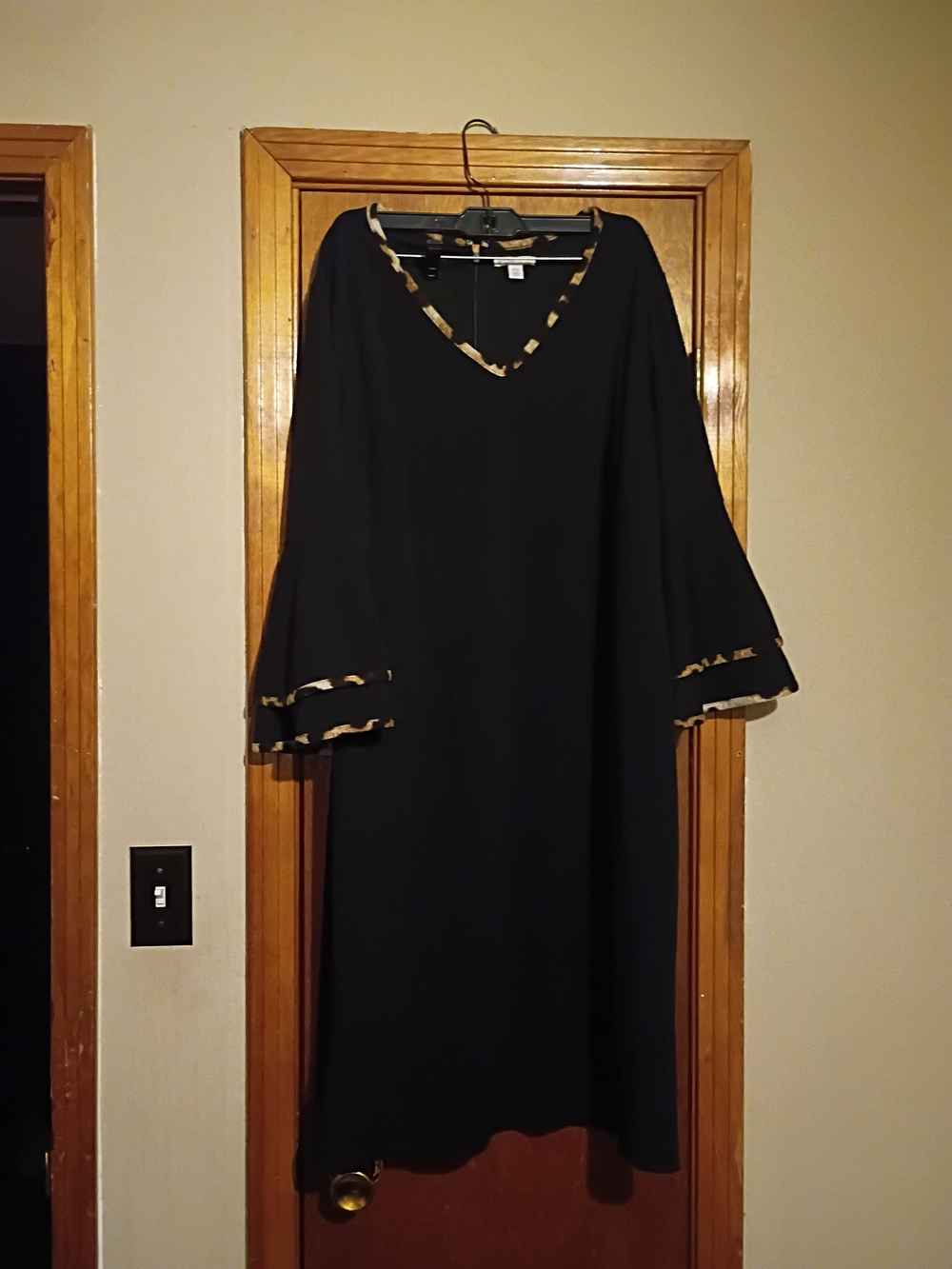 Cato Black V-Neck Long-Sleeve Dress with Gold Trim